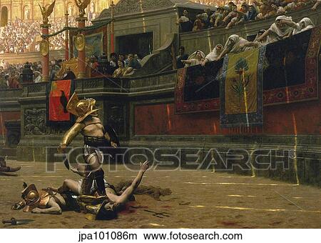 Vintage print of a Roman Gladiator with his defeated opponent. View Large Illustration Stock Illustration - Vintage print of a Roman Gladiator with his defeated opponent.. Fotosearch