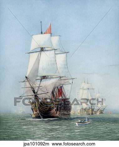 Stock Illustration - Vintage print of HMS Victory of the Royal Navy.. Fotosearch