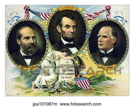 Vintage print of Presidents James Garfield, Abraham Lincoln, and William McKinley. View Large Illustration Stock Illustration - Vintage print of Presidents James Garfield, Abraham Lincoln, and William McKinley.. Fotosearch