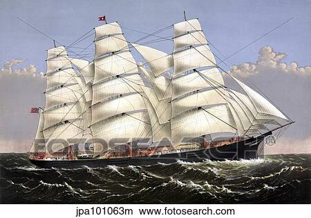 Vintage print of the Clipper ship Three Brothers. View Large Illustration Stock Illustration - Vintage print of the Clipper ship Three Brothers.. Fotosearch