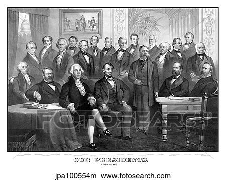 Vintage print of the first twenty-one Presidents seated together in The White House. View Large Illustration Stock Illustration - Vintage print of the first twenty-one Presidents seated together in The White House.. Fotosearch
