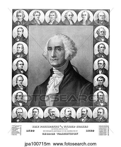 Stock Illustration - Vintage print of the first twenty three Presidents of The United States.. Fotosearch