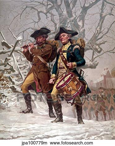 Stock Illustration - Vintage Revolutionary War Print of American minutemen.. Fotosearch