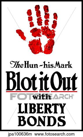 Stock Illustration - Vintage World War I poster of a bloody hand print.. Fotosearch