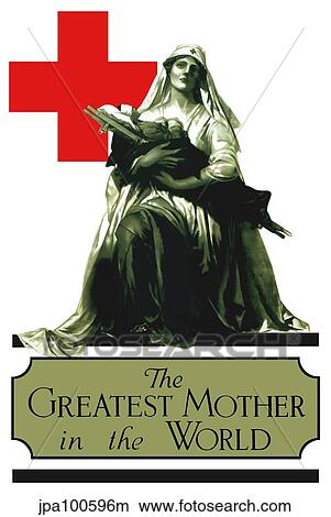 Vintage World War I poster of a Red Cross nurse cradling a wounded soldier. View Large Illustration Stock Illustration - Vintage World War I poster of a Red Cross nurse cradling a wounded soldier.. Fotosearch