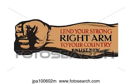 Stock Illustration - Vintage World War I poster of a clenched fist and a powerful forearm.. Fotosearch