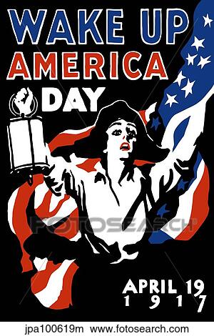 Vintage World War I poster of a minuteman holding a lantern. View Large Illustration Stock Illustration - Vintage World War I poster of a minuteman holding a lantern.. Fotosearch