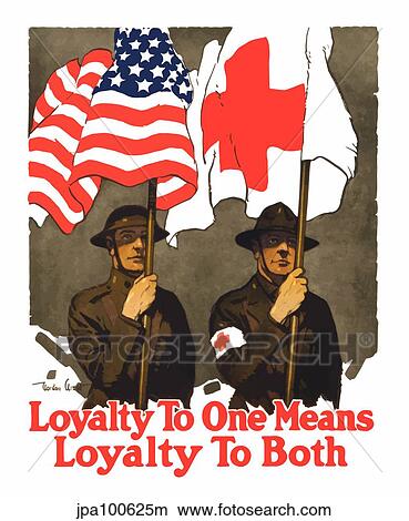 Vintage World War I poster of two soldiers holding flags. View Large Illustration Stock Illustration - Vintage World War I poster of two soldiers holding flags.. Fotosearch
