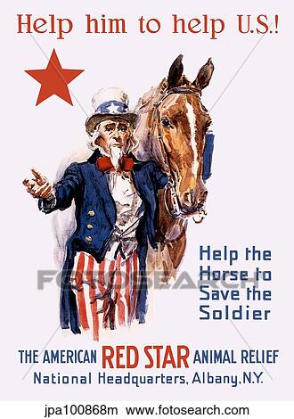 Vintage World War I poster of Uncle Sam with a horse. View Large Illustration Stock Illustration - Vintage World War I poster of Uncle Sam with a horse.. Fotosearch