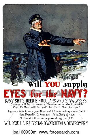 Vintage World War I propaganda poster featuring a blindfolded ship captain. View Large Illustration Stock Illustration - Vintage World War I propaganda poster featuring a blindfolded ship captain.. Fotosearch