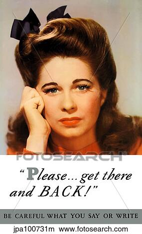 Vintage World War II poster features a war wife looking sad. View Large Illustration Stock Illustration - Vintage World War II poster features a war wife looking sad.. Fotosearch