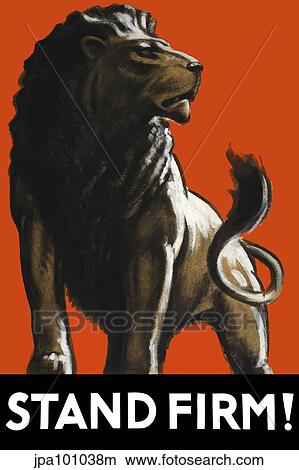 Stock Illustration - Vintage World War II poster featuring a male lion.. Fotosearch