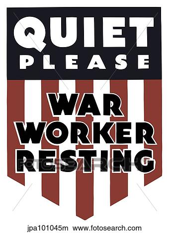 Stock Illustration - Vintage World War II poster featuring a red, white, and blue shield. Fotosearch
