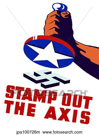 Stock Illustration - Vintage World War II poster of a fist holding a stamp, about to smash the Nazi swastika.. Fotosearch