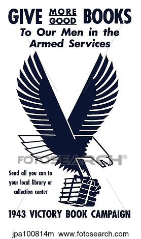 Stock Illustration - Vintage World War II poster of a flying eagle clutching a bundle of books.. Fotosearch