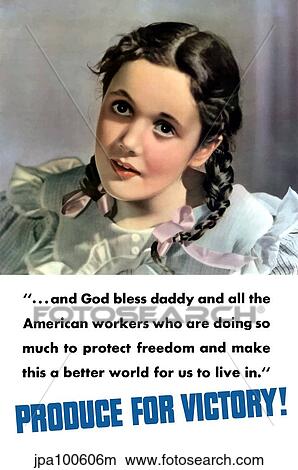 Stock Illustration - Vintage World War II poster of a little girl with braided hair.. Fotosearch