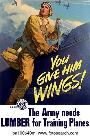 Vintage World War II poster of a pilot getting into his plane. View Large Illustration Stock Illustration - Vintage World War II poster of a pilot getting into his plane.. Fotosearch