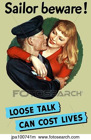 Stock Illustration - Vintage World War II poster of a sailor and a girl hugging.. Fotosearch
