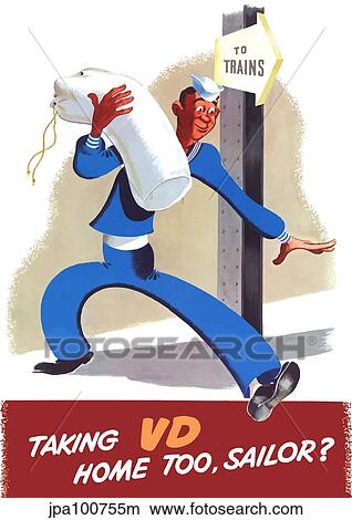 Stock Illustration - Vintage World War II poster of a sailor heading home.. Fotosearch