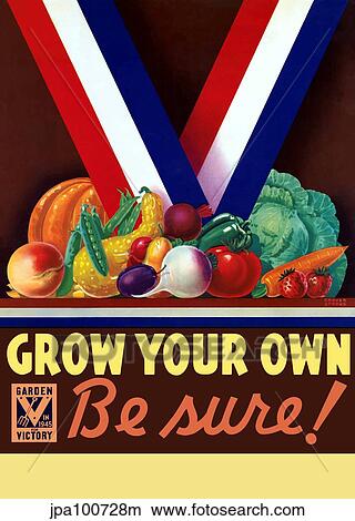 Stock Illustration - Vintage World War II poster of a variety of garden vegetables.. Fotosearch