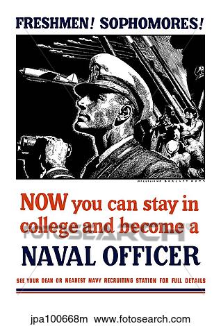 Stock Illustration - Vintage World War II poster of a U. S. Naval Officer holding binoculars.. Fotosearch