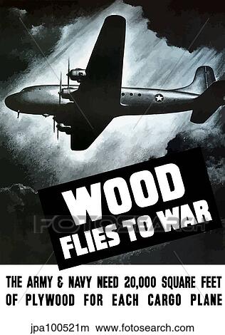 Stock Illustration - Vintage World War II poster of an Army cargo plane flying through the night sky.. Fotosearch