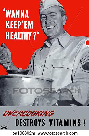 Stock Illustration - Vintage World War II poster of an army cook serving food from a pot.. Fotosearch