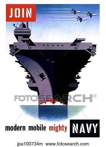 Vintage World War II poster of an aircraft carrier with three planes flying overhead. View Large Illustration Stock Illustration - Vintage World War II poster of an aircraft carrier with three planes flying overhead.. Fotosearch