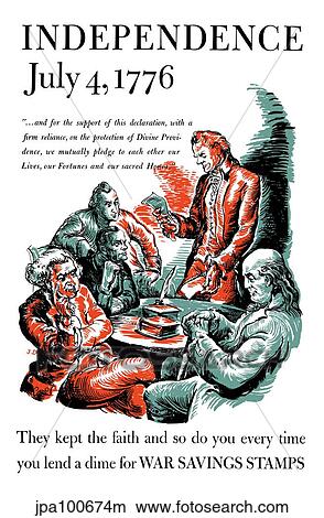 Stock Illustration - Vintage World War II poster of Thomas Jefferson reading the Declaration of Independence.. Fotosearch