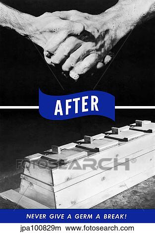 Stock Illustration - Vintage World War II poster of two soapy hands washing up.. Fotosearch