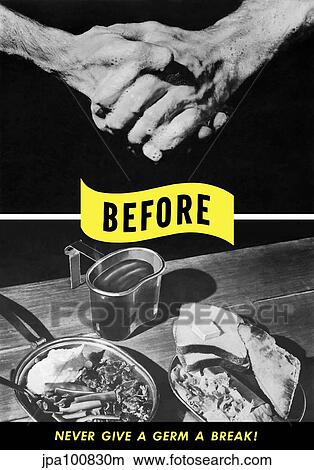 Vintage World War II poster of two soapy hands washing up. View Large Illustration Stock Illustration - Vintage World War II poster of two soapy hands washing up.. Fotosearch