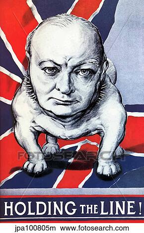 Stock Illustration - Vintage World War II poster of Winston Churchill as a bulldog and the British flag.. Fotosearch
