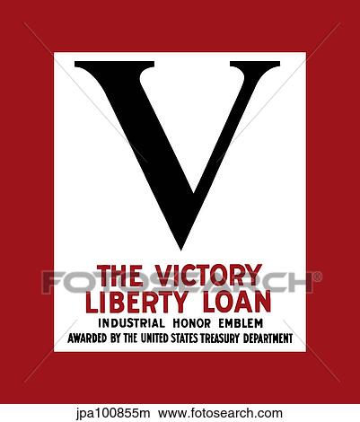 Stock Illustration - Vintage World War II poster showing a large V for victory.. Fotosearch