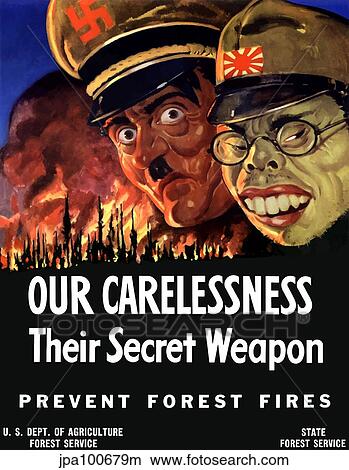 Stock Illustration - Vintage World War II poster showing caricatures of Adolf Hitler and Hideki Tojo.. Fotosearch