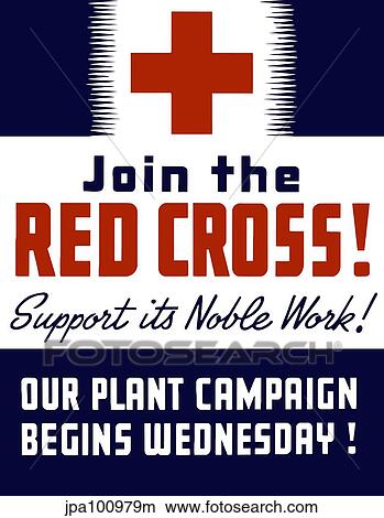Stock Illustration - Vintage World War II propaganda poster featuring a Red Cross.. Fotosearch