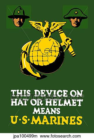 Stock Illustration - Vintage World War One poster featuring the Marine Corps Emblem.. Fotosearch