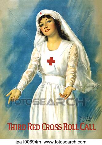Vintage World War One poster of a Red Cross nurse holding open her arms. View Large Illustration Stock Illustration - Vintage World War One poster of a Red Cross nurse holding open her arms.. Fotosearch