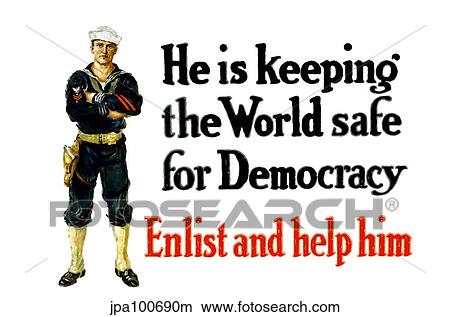 Stock Illustration - Vintage World War One poster of a sailor standing with his arms crossed.. Fotosearch