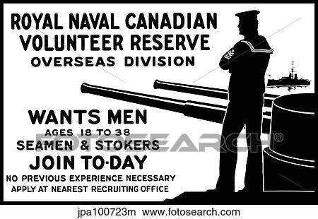 Stock Illustration - Vintage World War One poster of a sailor standing on a battleship.. Fotosearch