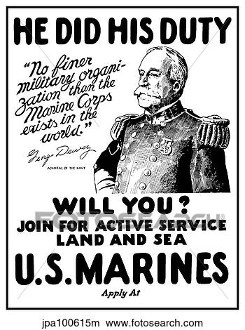 Stock Illustration - Vintage World War One poster of Admiral George Dewey.. Fotosearch