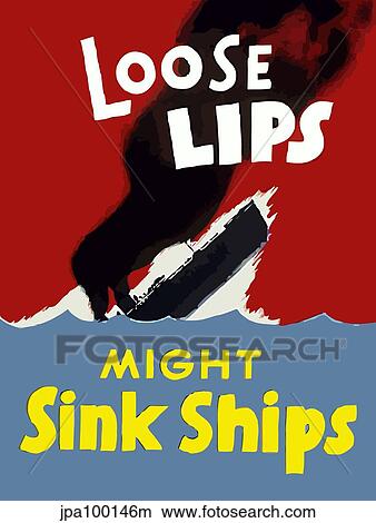 Stock Illustration - Vintage World War Two poster of a sinking ship in the ocean.. Fotosearch
