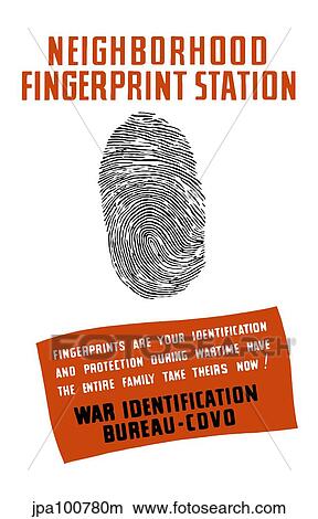 Stock Illustration - Vintage WPA poster of a fingerprint.. Fotosearch