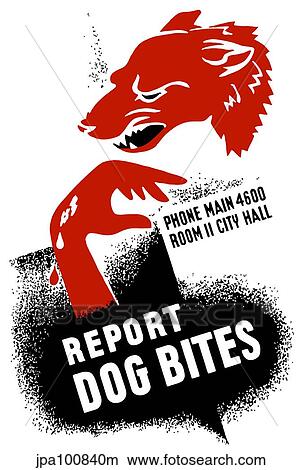 Stock Illustration - Vintage WPA poster of a growling dog and a bleeding hand.. Fotosearch