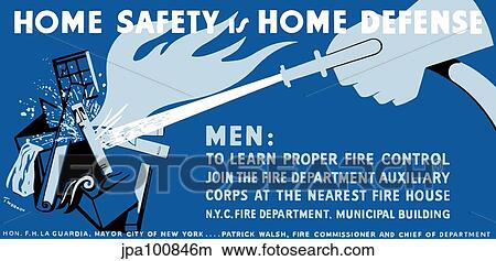 Stock Illustration - Vintage WPA poster of a hose putting out a house fire.. Fotosearch
