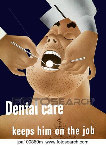 Vintage WW2 poster of a cartoon sailor having his teeth inspected. View Large Illustration Stock Illustration - Vintage WW2 poster of a cartoon sailor having his teeth inspected.. Fotosearch