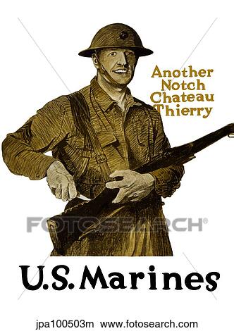 Stock Illustration - Vintage WWI poster of a smiling soldier marking notches in his rifle.. Fotosearch