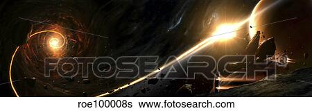 Vision of a black hole destroying a sun. View Large Illustration Stock Illustration - Vision of a black hole destroying a sun.. Fotosearch