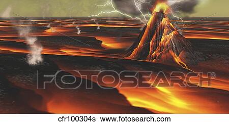 Volcanic eruption on an alien planet. View Large Illustration Stock Illustration - Volcanic eruption on an alien planet.. Fotosearch