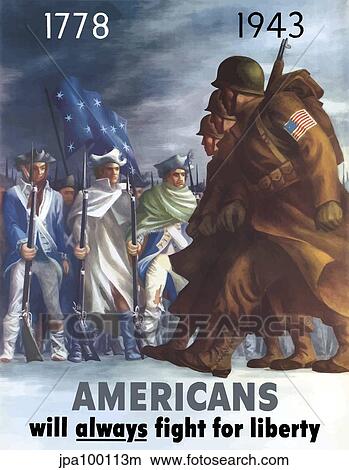 War poster of American Infantryman marching past Minutemen. View Large Illustration Stock Illustration - War poster of American Infantryman marching past Minutemen.. Fotosearch