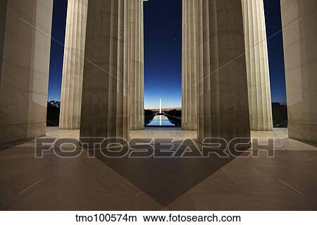 Washington Monument at sunset, viewed from the Lincoln Memorial. View Large Photo Image Picture - Washington Monument at sunset, viewed from the Lincoln Memorial.. Fotosearch